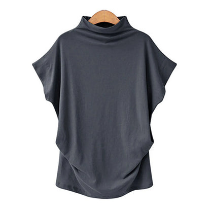 Soft Pleated Turtleneck Short Sleeve Top