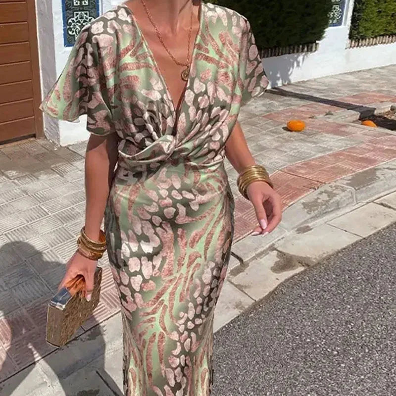 Boho Elegance V-Neck Dress