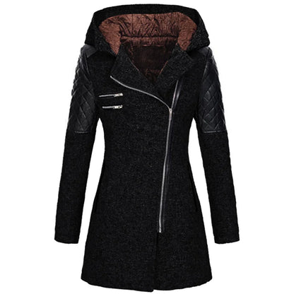 Women’s Mid-Length Hooded Loose Tweed Trench Coat
