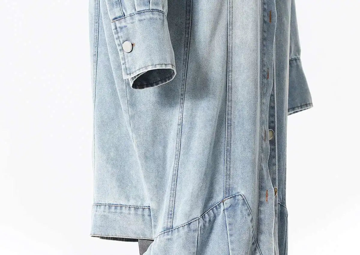 Deat Spliced Belt Denim Coat