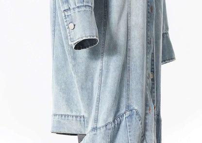 Deat Spliced Belt Denim Coat