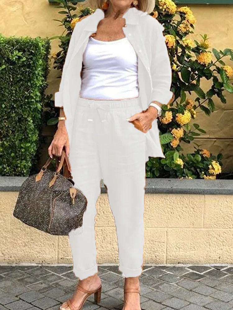 Cotton Linen Button Shirt & Pants Set