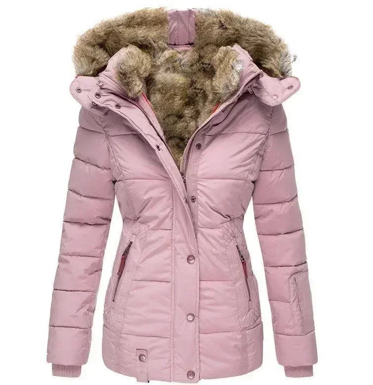 Women’s Hooded Cotton Coat — Slim Warm Fur Collar Jacket
