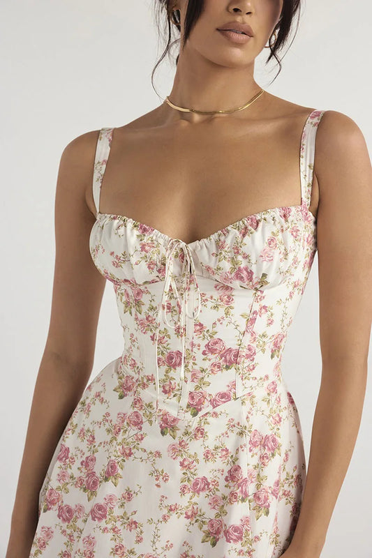 EleganceBloom Halter Floral Dress