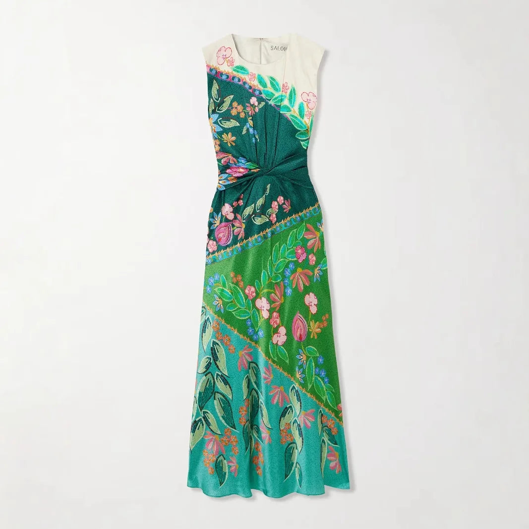 Twist Bloom Satin High Waist Dress