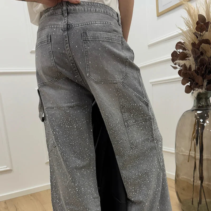 Spark Denim Rhinestone Straight Jeans