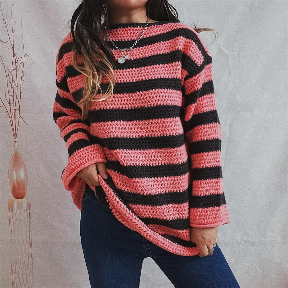 Autumn Stripes V-Neck Knit Pullover