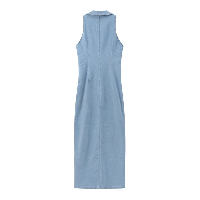Urban Edge Denim Slit Maxi Dress
