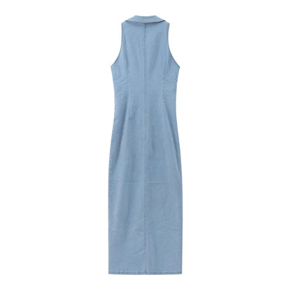 Urban Edge Denim Slit Maxi Dress