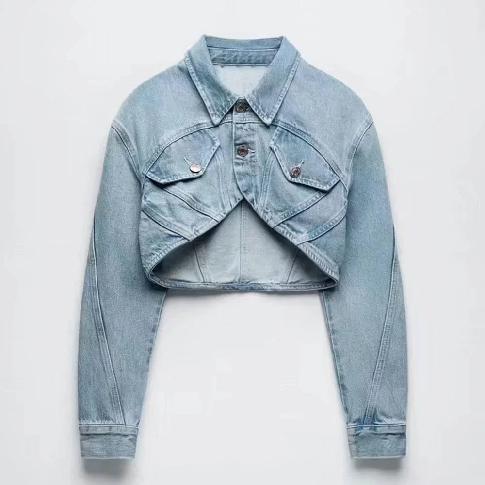 Retro Charm Cropped Denim Navel Jacket