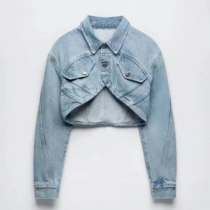 Retro Charm Cropped Denim Navel Jacket