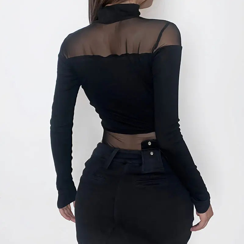 Shadow Mesh Hollow Long Sleeve Bodysuit