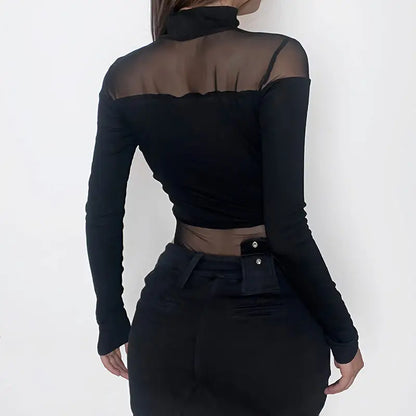 Shadow Mesh Hollow Long Sleeve Bodysuit