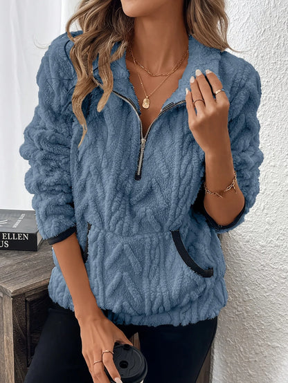 Wool Blend Patchwork Zip Hoodie