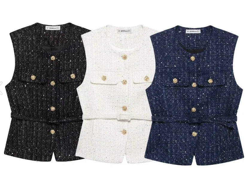 Glam Sequin Belted Vest