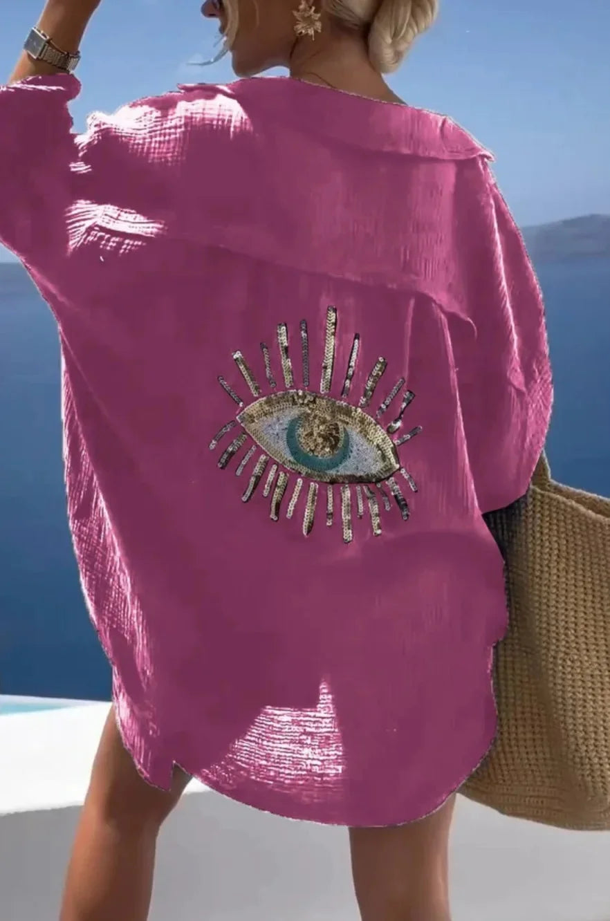 Sequin Eye Lapel Beach Shirt