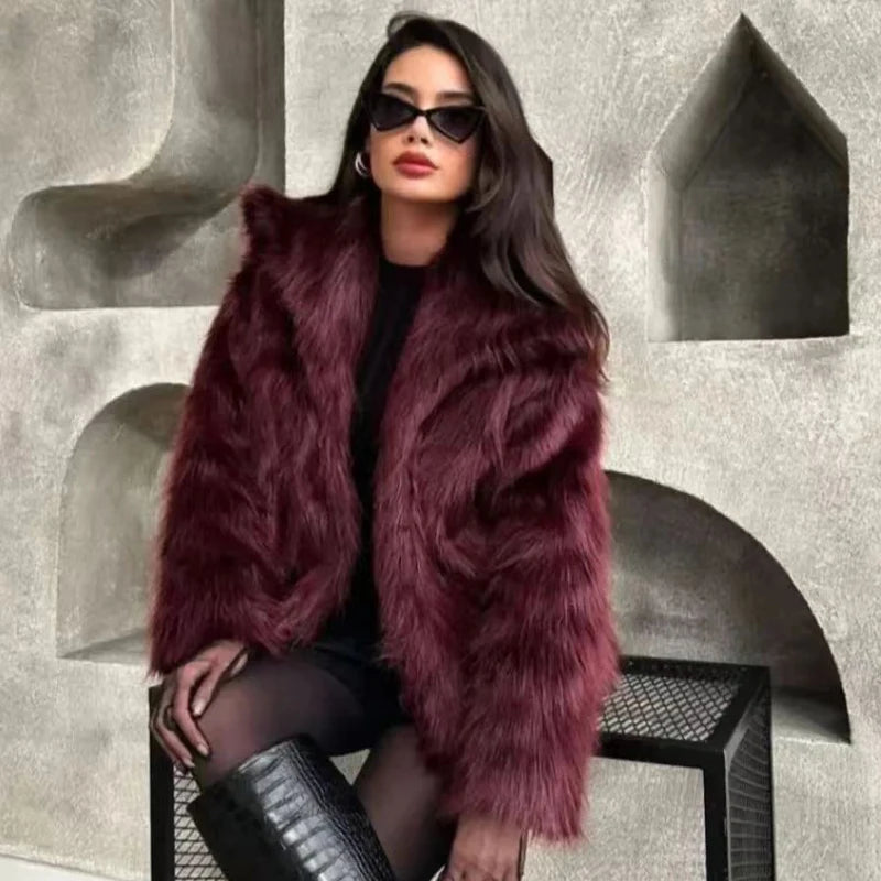Plush Burgundy Crop Fur Jacket