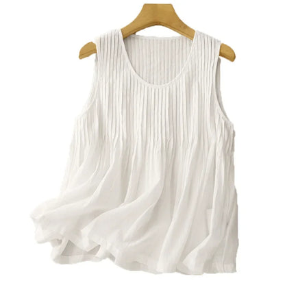 Pleated Cotton Linen Vest Top