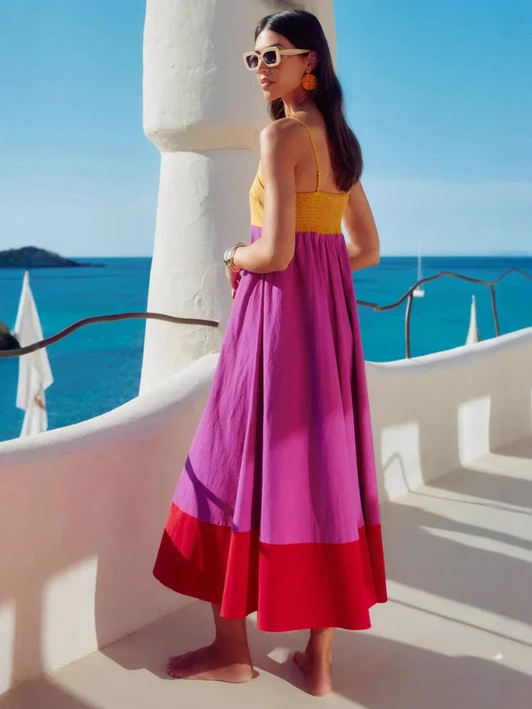 Seaside Glow Colorblock Suspender Dress