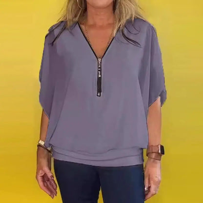 Chiffon V-Neck Batwing Blouse