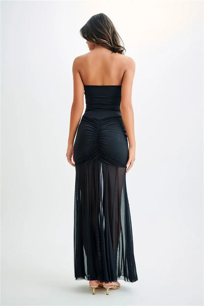 Midnight Allure Strapless Mesh Gown