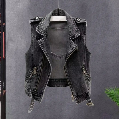 Studded Denim Punk Vest