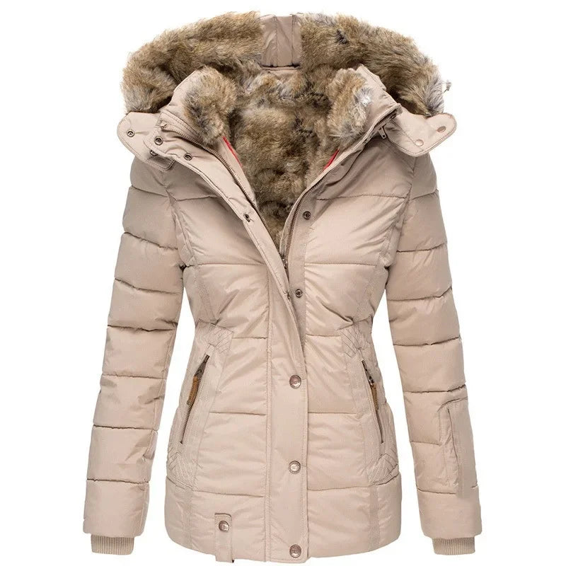 Women’s Hooded Cotton Coat — Slim Warm Fur Collar Jacket