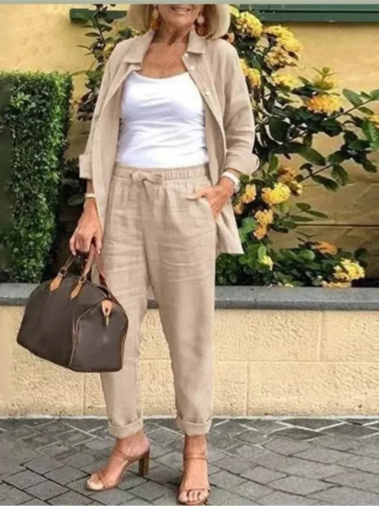 Cotton Linen Button Shirt & Pants Set