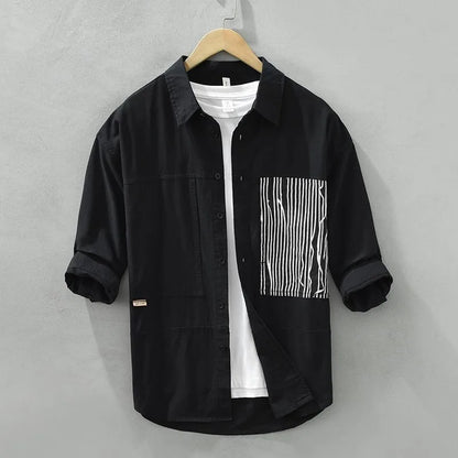 Striped Spliced 7-Sleeve Casual Shirt