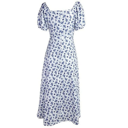 Elegant French Backless Floral Dress