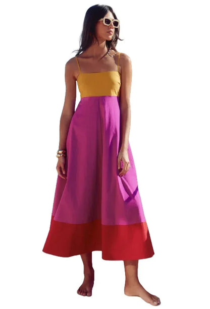 Seaside Glow Colorblock Suspender Dress