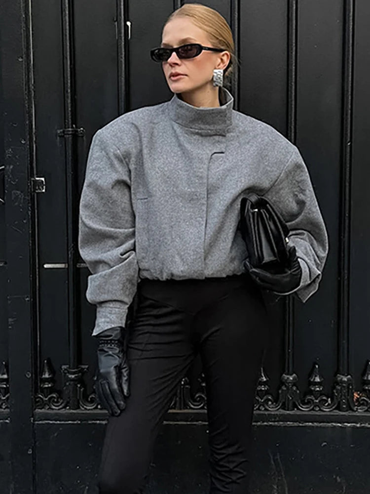 Elegant Gray Woolen Coat