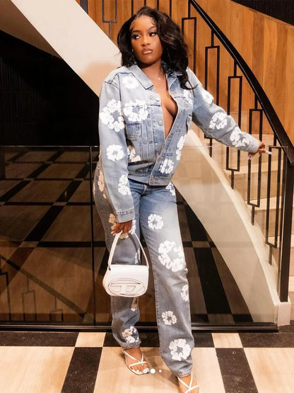 Bloom Fade Floral Denim Street Jacket