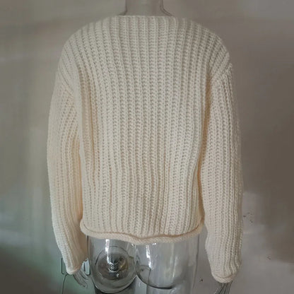 V-Neck Buckle Knit Cardigan