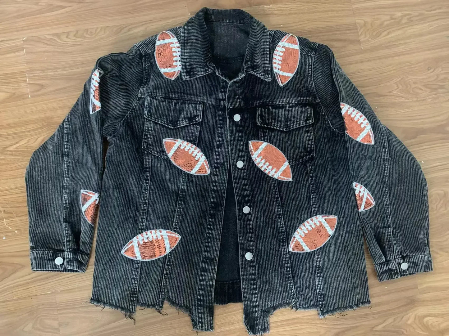 Glow Play Corduroy Sequin Varsity Jacket