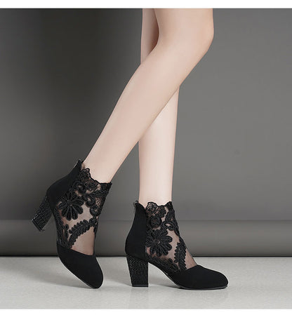Lace Bloom Hollow Ankle Heels