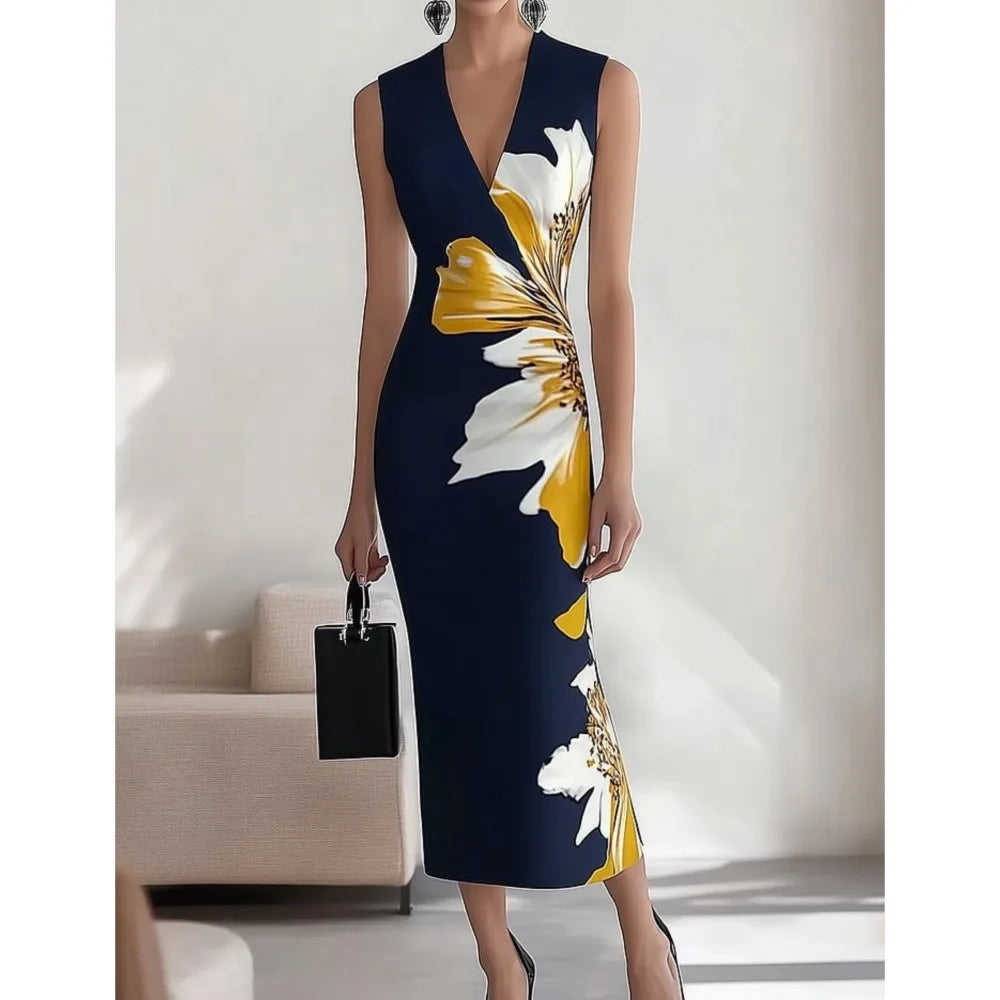 Bloom Elegance V-Neck Maxi Dress