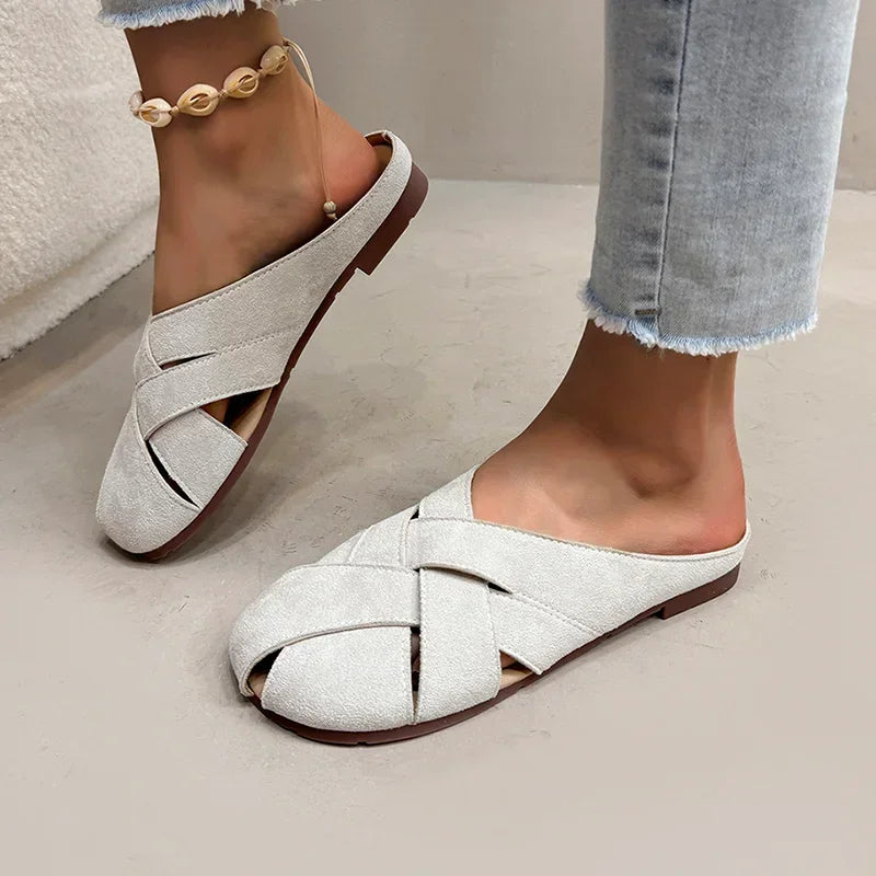 Retro Crossover Flat Mules for Women