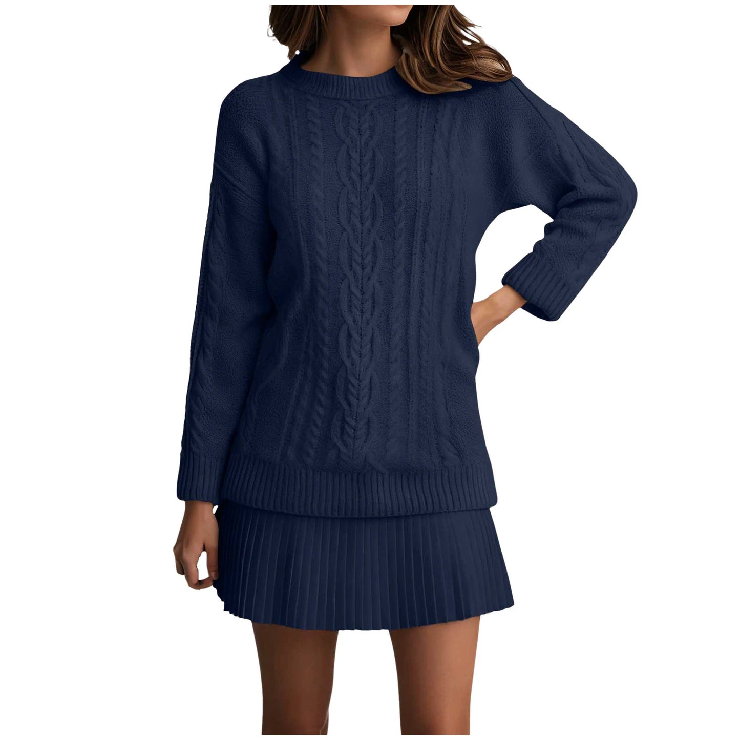 Women’s Twist Knit Sweater Dress — Retro O-Neck
