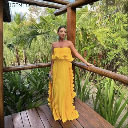 Sunset Breeze Pleated Chiffon Dress