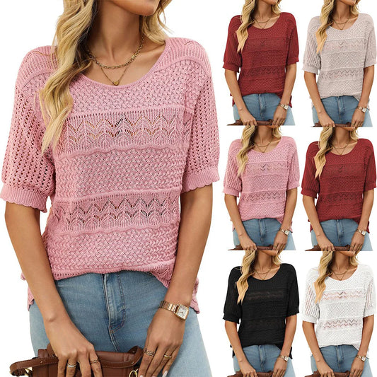 Knitted Hollow Floral Sleeve Top
