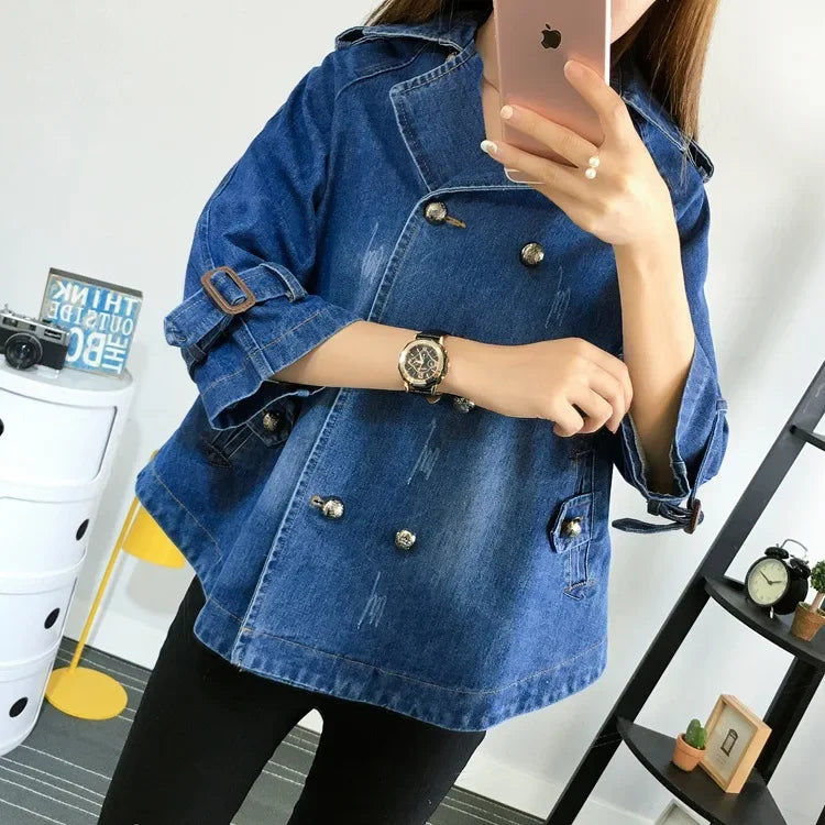 Cape Luxe Double-Breasted Denim Coat
