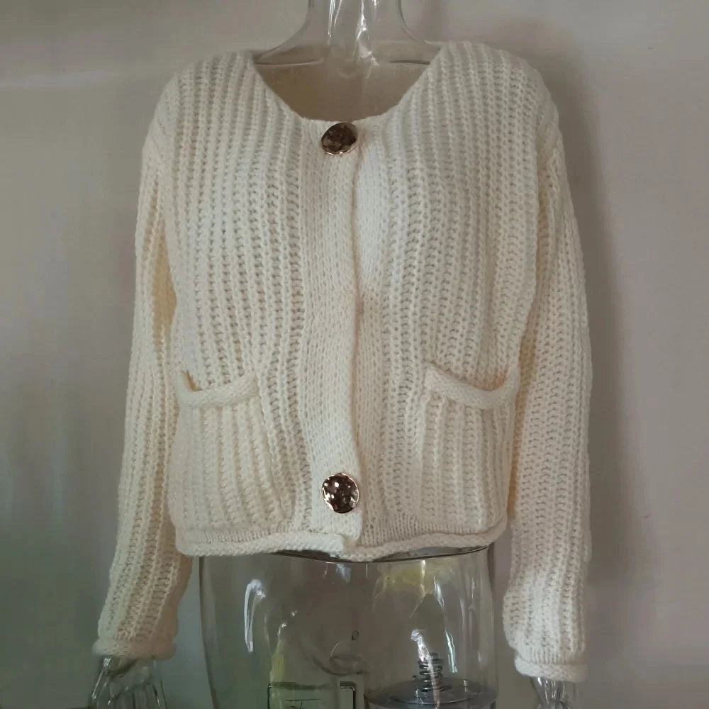 V-Neck Buckle Knit Cardigan