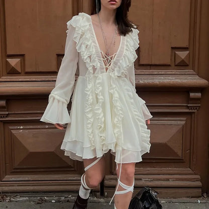 Sexy Sheer Lace Mesh Shirt Dress