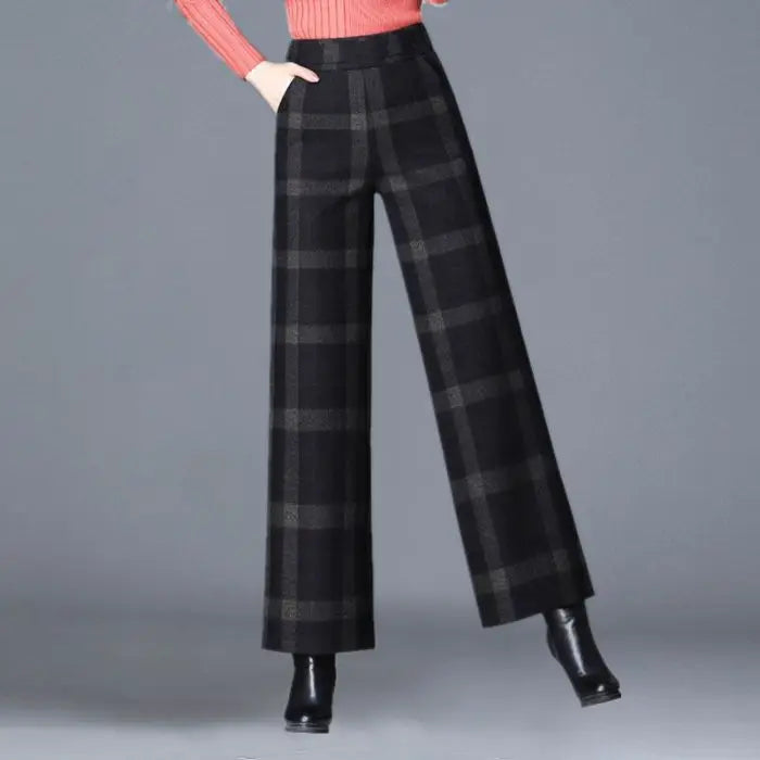 Plaid Wool Wide-Leg Pants