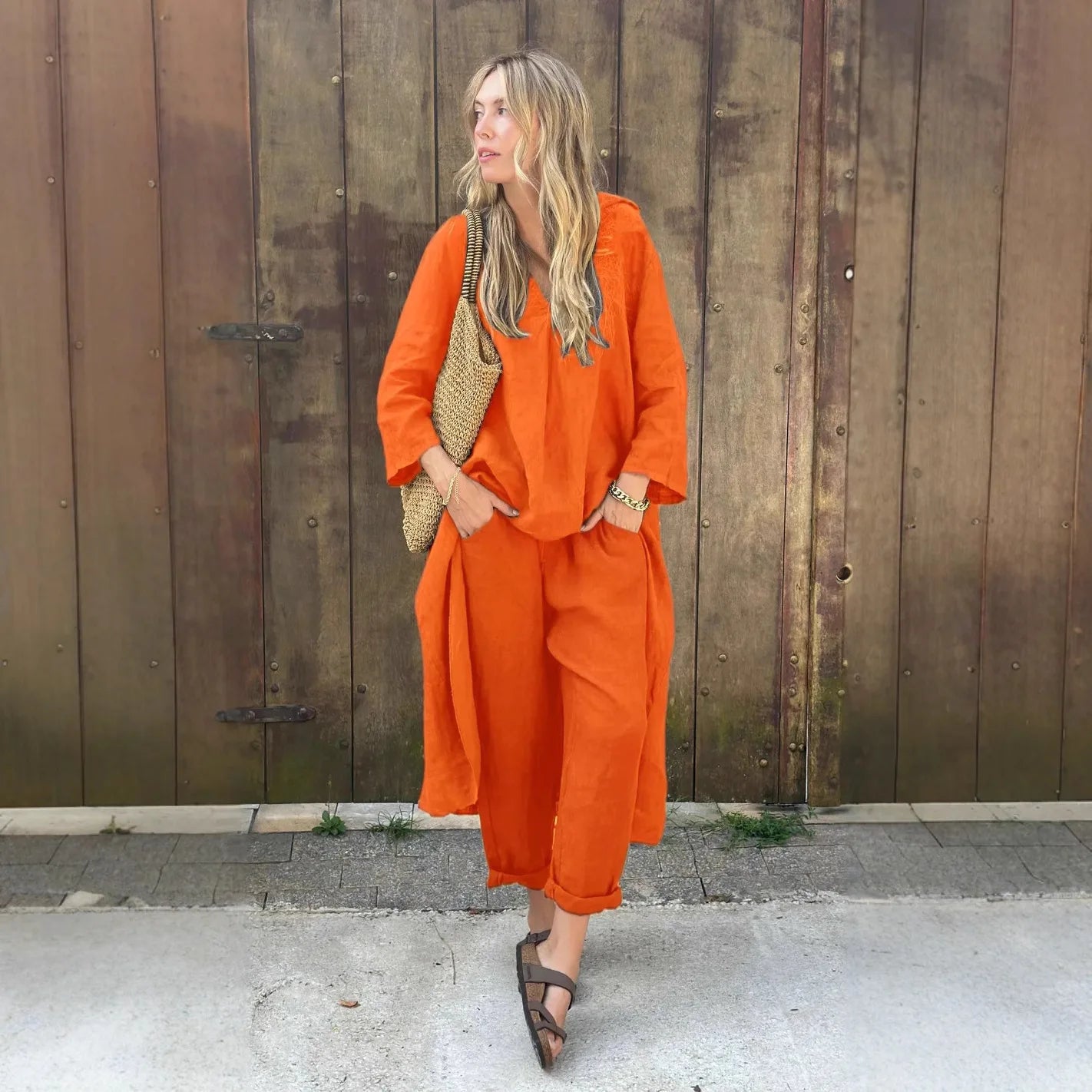 Modern Grace V-Neck Pants Set