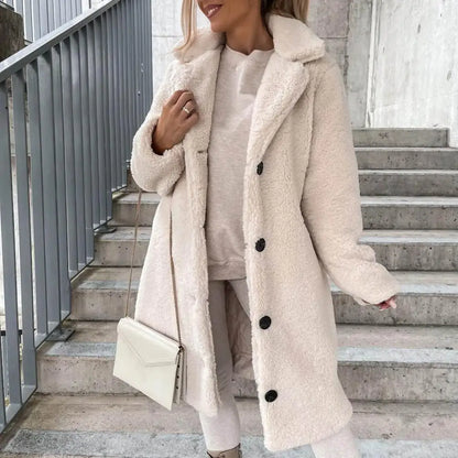 Long Plush Windproof Trench Coat