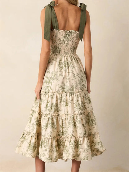 Floral Flare Tie-Shoulder Dress