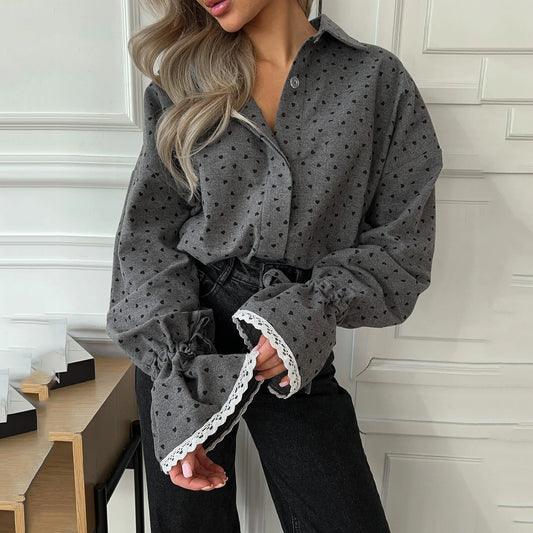 Heart Print Button-Up Shirt