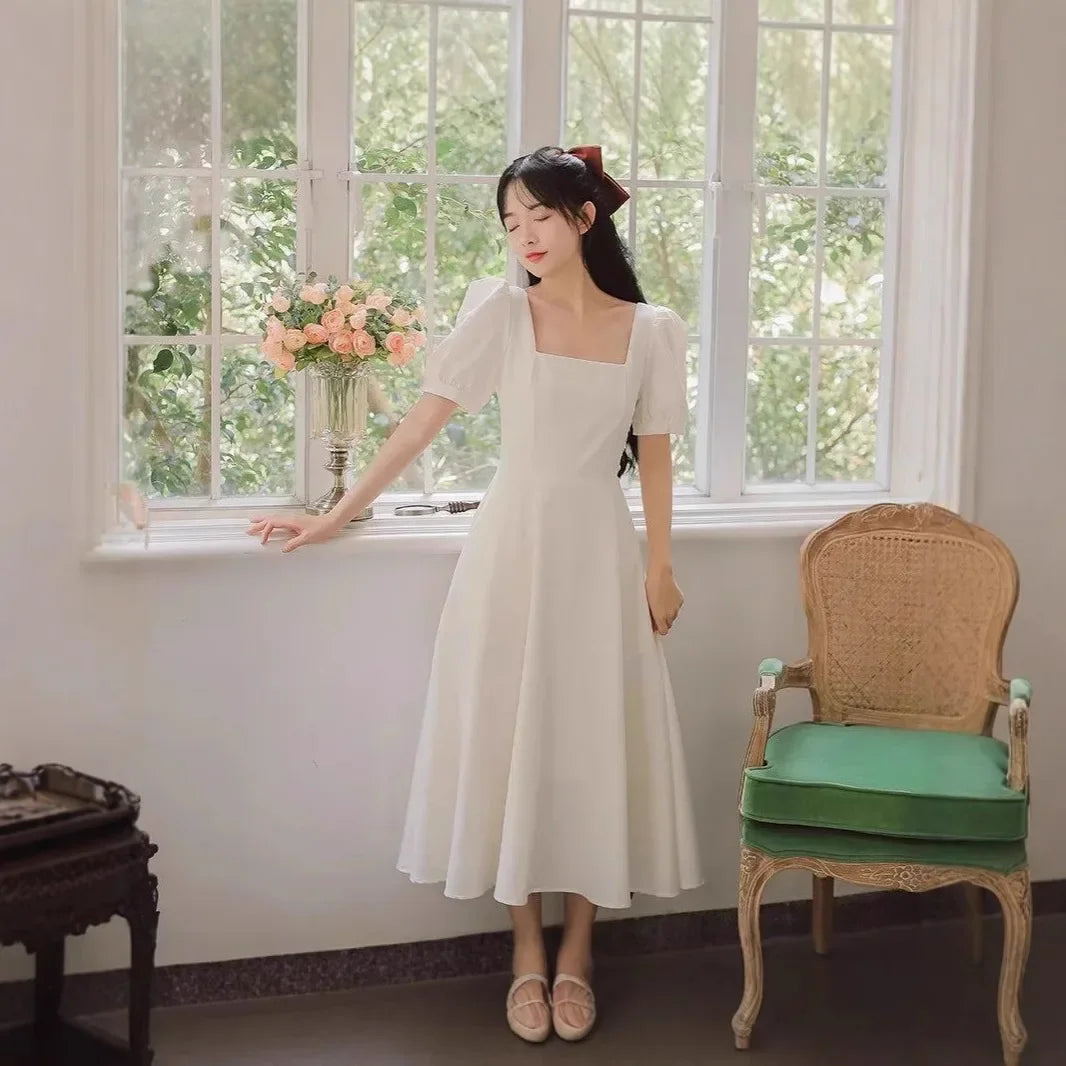 Square Neck Ruffle Midi Dress